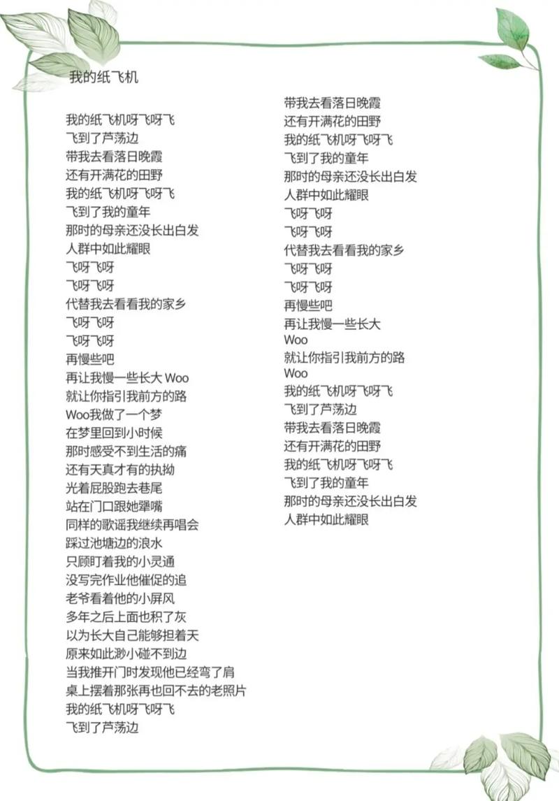 我的纸飞机啊飞呀飞歌词,我的纸飞机啊飞呀飞歌词什么意思